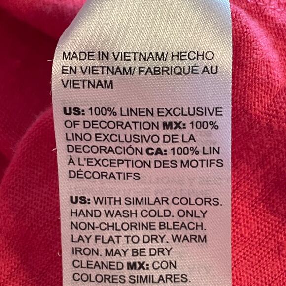 Chicos Linen Flutter Sleeve Top Size 3 (XL) Pink V-Neck - Picture 7 of 9